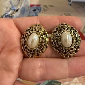Vintage-Inspired Gold and Cream Earrings